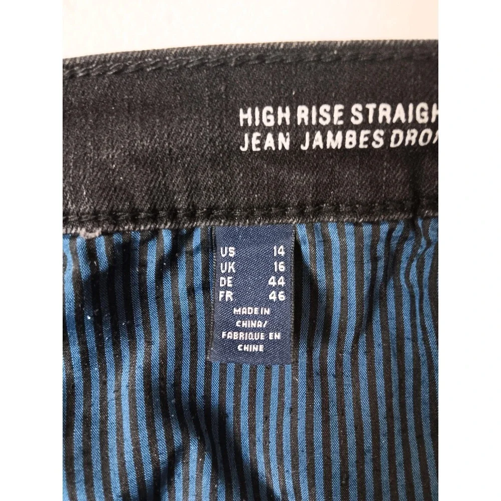 Lands' End Jeans Womens 14 Black High Rise Straight 5 Pocket Dark Wash Denim